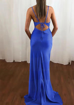 Pink Spaghetti Straps Satin Cowl Neck Mermaid Prom Dress