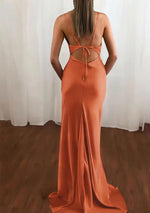 Pink Spaghetti Straps Satin Cowl Neck Mermaid Prom Dress