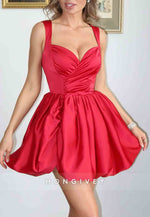 Regular Straps Red Sweetheart Pleated Princess Mini Homecoming Dresses