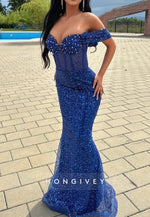 Strapless V Neck Beads Mermaid Long Prom Formal Dress