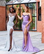 Beaded Sweetheart Sleeveless Sequins Sparkle Mermaid Side Slit Floor-Length Prom Dress