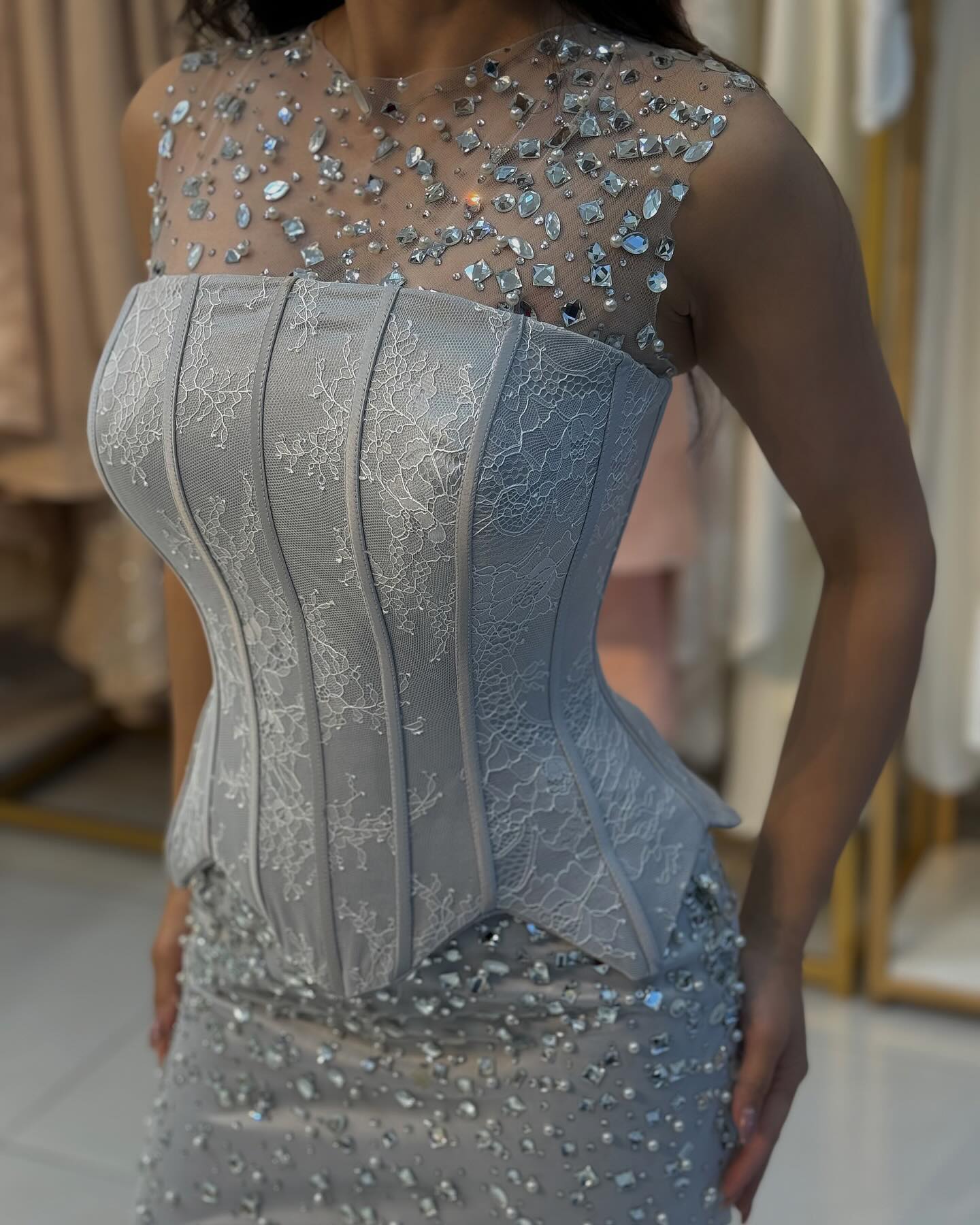 Beaded Lace O-Neck Sleeveless Sequins Mermaid Floor-Length Evening Dress