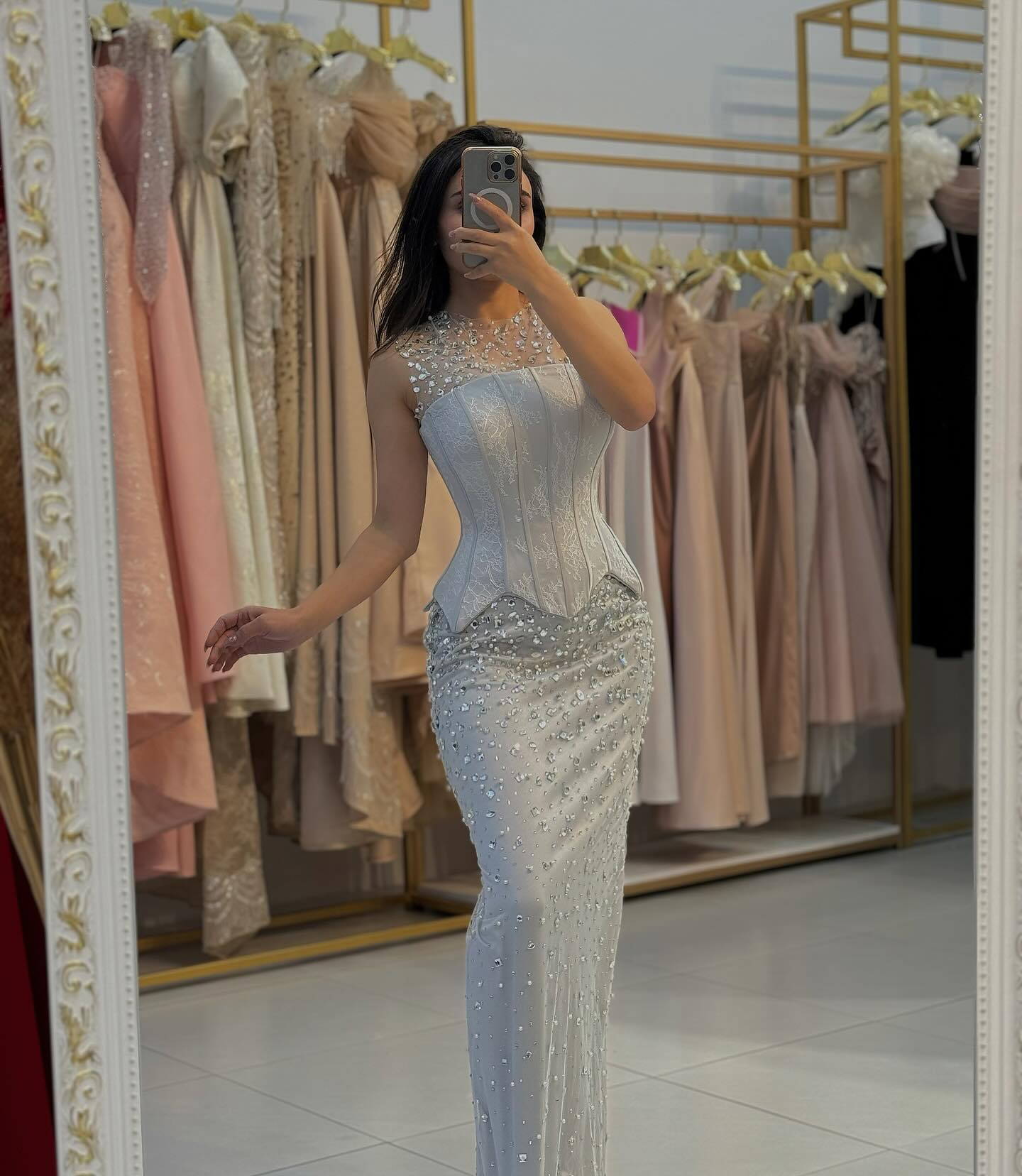 Beaded Lace O-Neck Sleeveless Sequins Mermaid Floor-Length Evening Dress