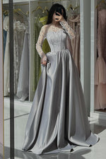 Lace Beaded Long Sleeve A-Line Floor-Length Evening Dress Foraml