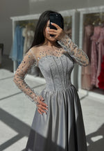 Lace Beaded Long Sleeve A-Line Floor-Length Evening Dress Foraml