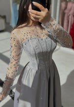 Lace Beaded Long Sleeve A-Line Floor-Length Evening Dress Foraml