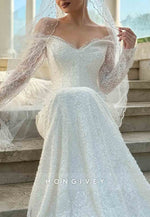 Lace Off the Shoulder Long Sleeves Sequined Mermaid Wedding Dresses