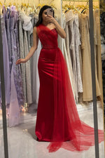 Tulle One Shoulder Sleeveless Mermaid Court Train Evening Dress