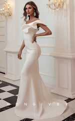 L0820 - Asymmetrical Ruffled Mermaid Fitted Dress With Sweep Train