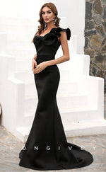 L0820 - Asymmetrical Ruffled Mermaid Fitted Dress With Sweep Train