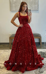 L0823 - Long A-Line Glitter-Knit Bateau Ballgown Dress 