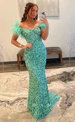 L0827 - Off-Shoulder Embellished Trumpet Dress With Train