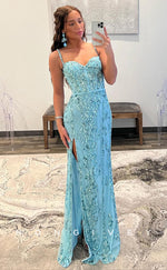 L0828 - Sweetheart Sleeveless Side Slit Fitted Prom Dress