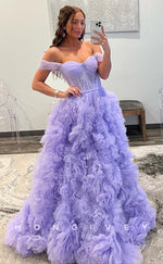 L0830 - A-Line Strapless Shiny Bodice Sash Tulle Gown