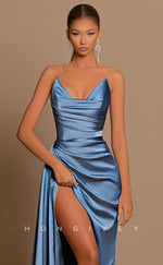 L0839 - Plunging  V-Neck Sleeveless A-Line Evening Gown