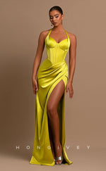 L0839 - Plunging  V-Neck Sleeveless A-Line Evening Gown