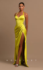 L0839 - Plunging  V-Neck Sleeveless A-Line Evening Gown