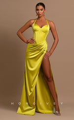 L0839 - Plunging  V-Neck Sleeveless A-Line Evening Gown