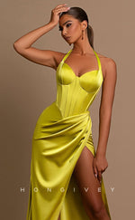 L0839 - Plunging  V-Neck Sleeveless A-Line Evening Gown