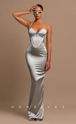 L0839 - Plunging  V-Neck Sleeveless A-Line Evening Gown