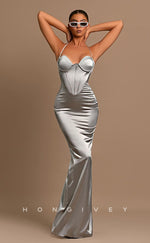 L0839 - Plunging  V-Neck Sleeveless A-Line Evening Gown