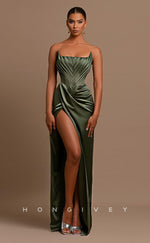 L0839 - Plunging  V-Neck Sleeveless A-Line Evening Gown