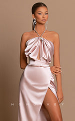 L0839 - Plunging  V-Neck Sleeveless A-Line Evening Gown