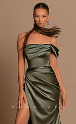 L0852 - One Off-Shoulder Ruched Fitted Wrap Dress