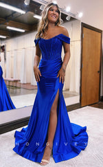 L0881 - One Shoulder Pleated Side Slit Trumpet Dress