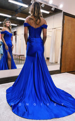 L0881 - One Shoulder Pleated Side Slit Trumpet Dress