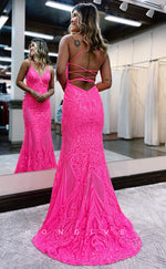 L0882 - Deep V-Neck Sequined Sleeveless Backless Gown